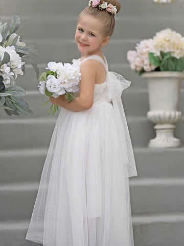 Vestido de bebé niña con lazo de tul y aplique floral en 3D de la colección Jardín Encantado 