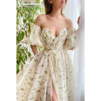 Vestido de noche largo de fiesta de tul fruncido sin tirantes y escote en forma de A