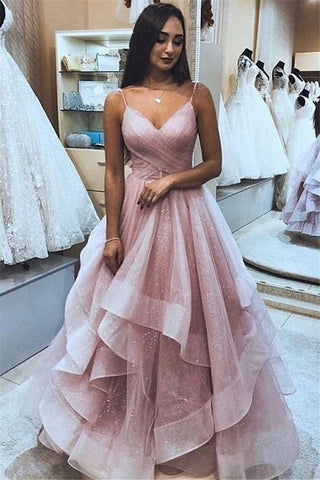 Robe de bal à fines bretelles et col en V, robe de soirée sans manches en tulle