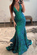 Nina | Robe de bal longue sirène rose à sequins et décolleté plongeant en V | Robe de bal longue à sequins et col V profond Nina