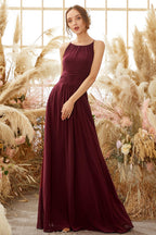Robe de demoiselle d'honneur élégante en mousseline bordeaux