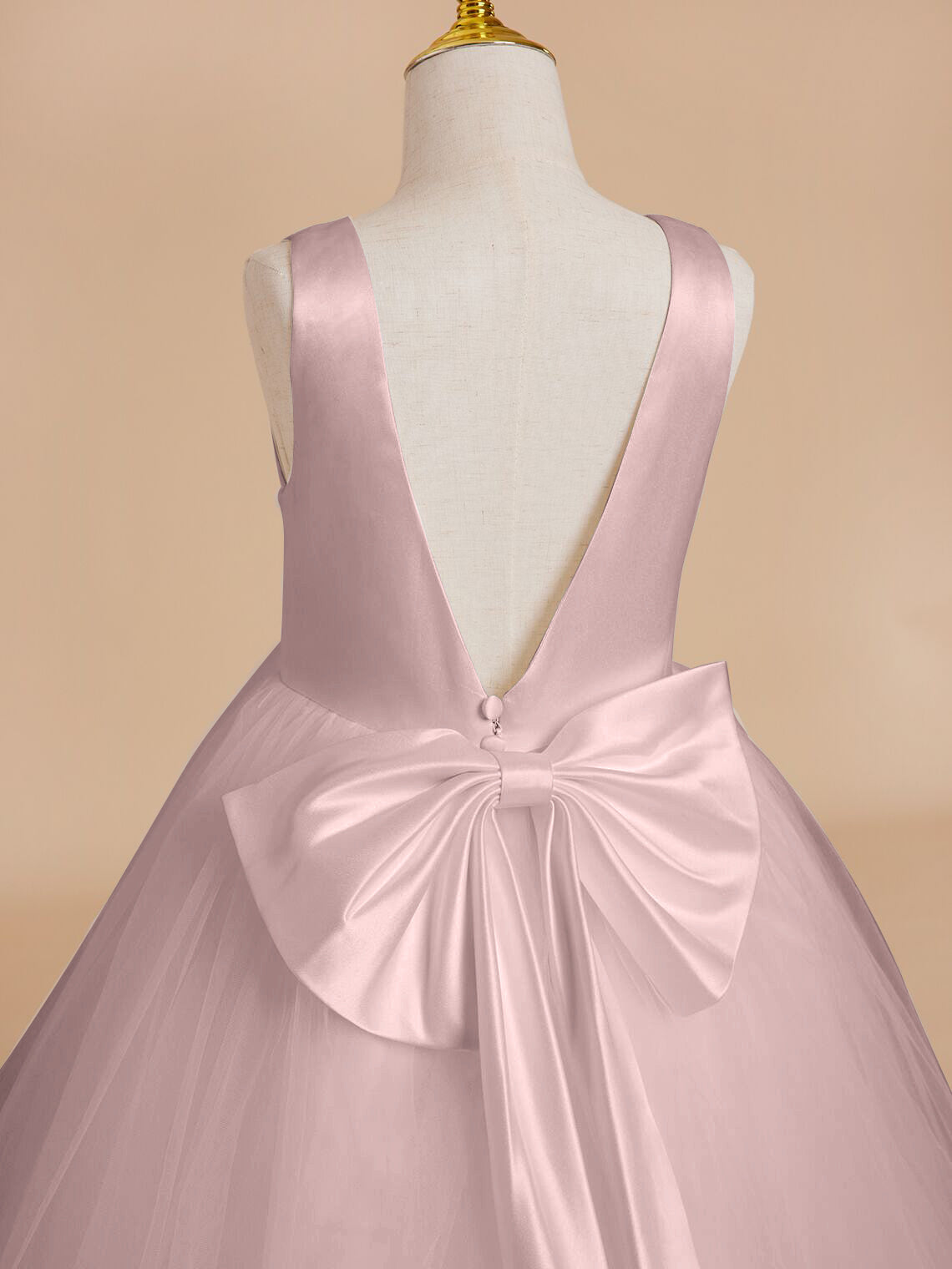 Vestido clásico blanco de corte A sin mangas para niña de las flores, de satén y tul 