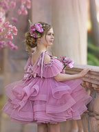 Vestido de princesa/vestido de tul hasta la rodilla para niña de las flores de cumpleaños 