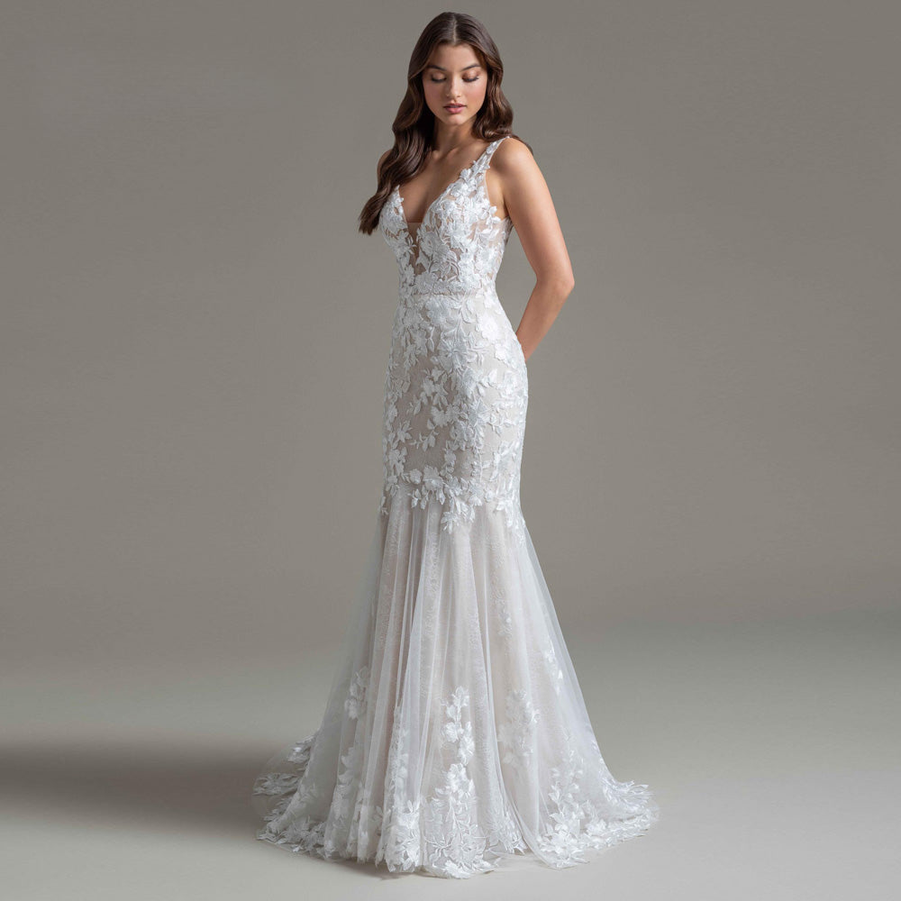 Charming Trumpet Wedding Dresses Sleeveless Scoop Pleat Appliques Bridal Gown Vestido De Casamento Customised For Women