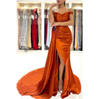 Vestidos de fiesta formales largos con escote en forma de corazón, pliegues y abertura alta