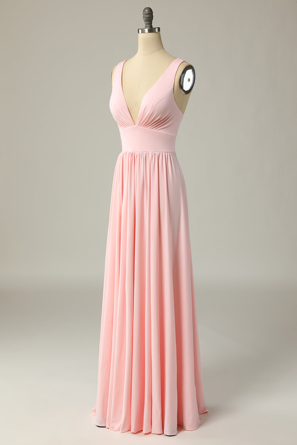 Robe de bal longue jaune classique trapèze à col en V et fente sur le devant