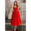 Vestido de fiesta vintage rojo con tirantes finos para regreso a casa