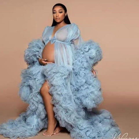 6123#Nouvelle robe photo en résille transparente multicolore à décolleté plongeant pour femme enceinte, idéale pour une soirée