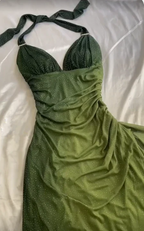 Vestido largo de fiesta de noche de gasa con escote en V verde degradado y cuello halter sexy Y7484