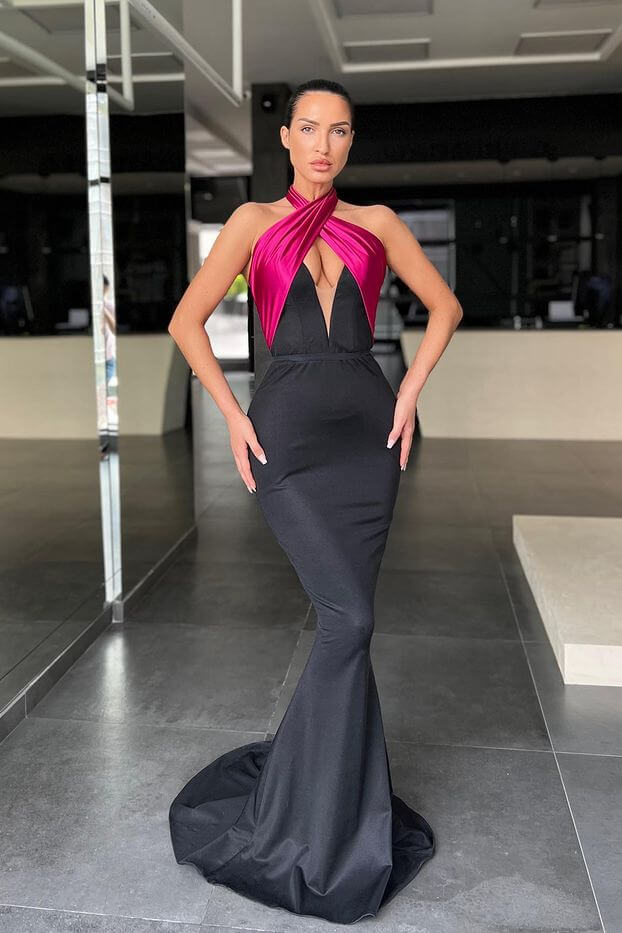 Superbes robes de bal sirène longues sans manches à col halter