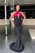 Superbes robes de bal sirène longues sans manches à col halter