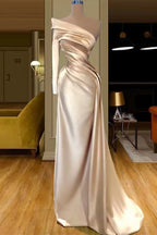 Robe de bal sirène asymétrique à manches longues couleur champagne