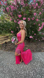 Spaghetti Straps Long Prom Dress With Lace-up Back Sequins Evening Dress Y35