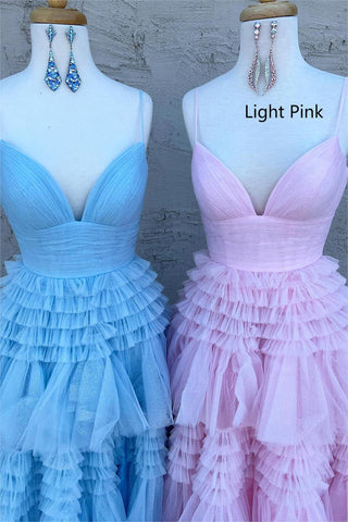Tulle Spaghetti Straps Long Prom Dress