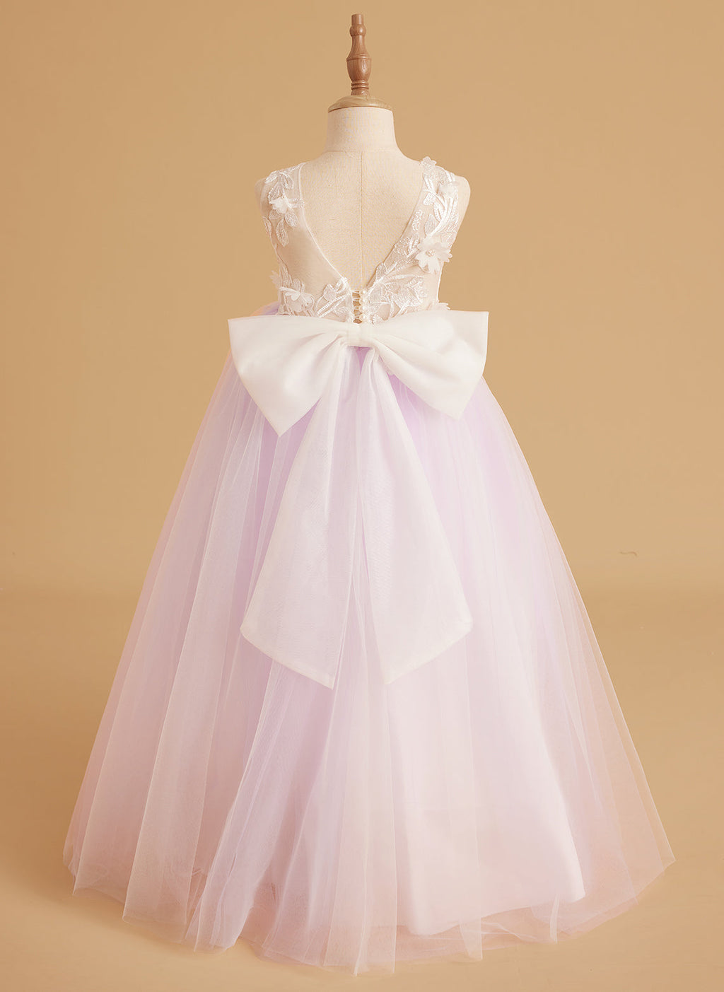 Vestido de niña de las flores sin mangas con cola desmontable de princesa de ensueño 