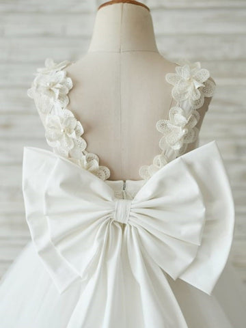 Vestido de niña de las flores en 3D de tul y encaje hasta la rodilla 