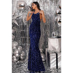 Vestido de fiesta sin mangas, espalda descubierta, apliques de lentejuelas y corte tubo/columna