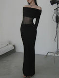 Long Sleeves Skinny Pleated See-Through Solid Color Split-Joint Off-The-Shoulder Evening Dresses Maxi Dresses