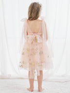 Vestido de niña pequeña de las flores, corte en A, sin mangas, de tul bordado floral. 
