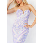 Vestido de noche largo de sirena con lentejuelas, sin mangas y sin tirantes y escote corazón
