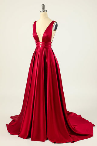 Robe de bal longue en satin rose poudré