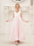 Vestido rosa de corte A, largo hasta el tobillo, de tul satinado (2003227111) 
