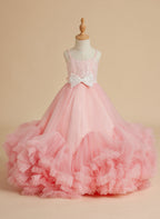 Vestido rosa de tul hasta el suelo para niña de las flores 