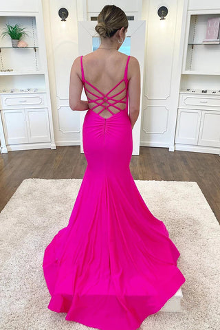 Spaghetti Straps Mermaid Long Prom Dress With Criss Cross Back