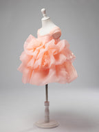 Vestido de organza con flores 3D hasta la rodilla para fiesta de primer cumpleaños de niña 