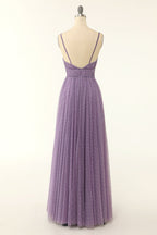 Vestido de dama de honor corte A con tirantes finos y volantes