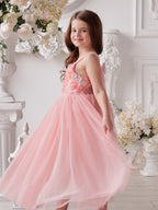 Vestido de bebé niña con lazo de tul y aplique floral en 3D de la colección Jardín Encantado 