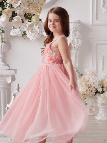 Vestido de bebé niña con lazo de tul y aplique floral en 3D de la colección Jardín Encantado 