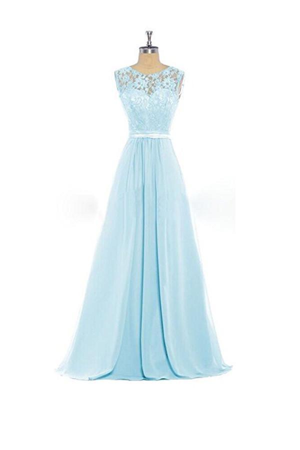 Vestidos de dama de honor de encaje azul bebé para fiesta de bodas BD012