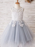 Vestido largo de tul y encaje azul para niña de las flores 