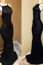 Robe de bal noire dos nu, robes de soirée à paillettes