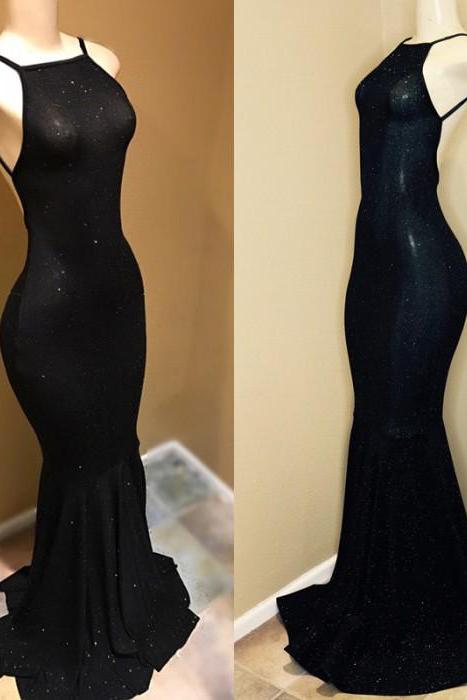 Vestido de graduación negro sin espalda, vestidos de noche con lentejuelas