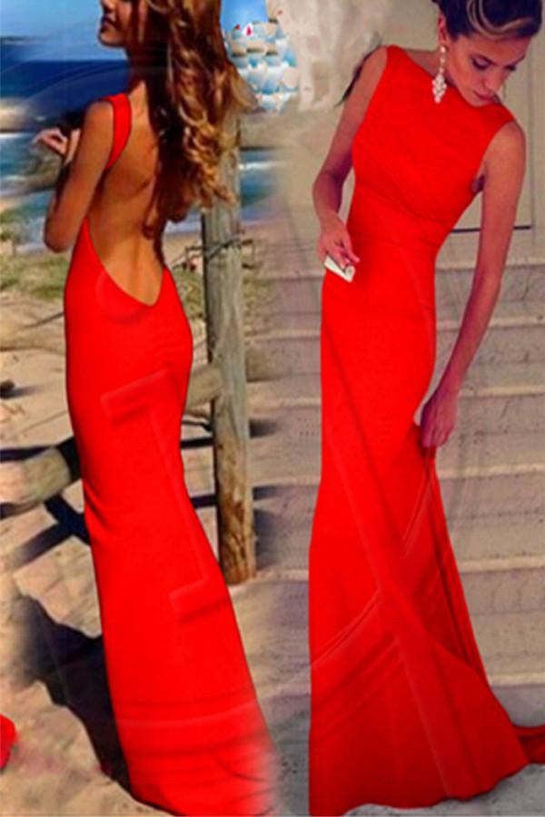 Robes de bal longues en mousseline de soie dos nu, style fourreau