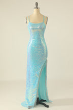 Robe de bal lavande à paillettes et franges