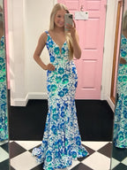 Bailey | Vestido de sirena rosa con escote en V, lentejuelas y encaje para baile de graduación