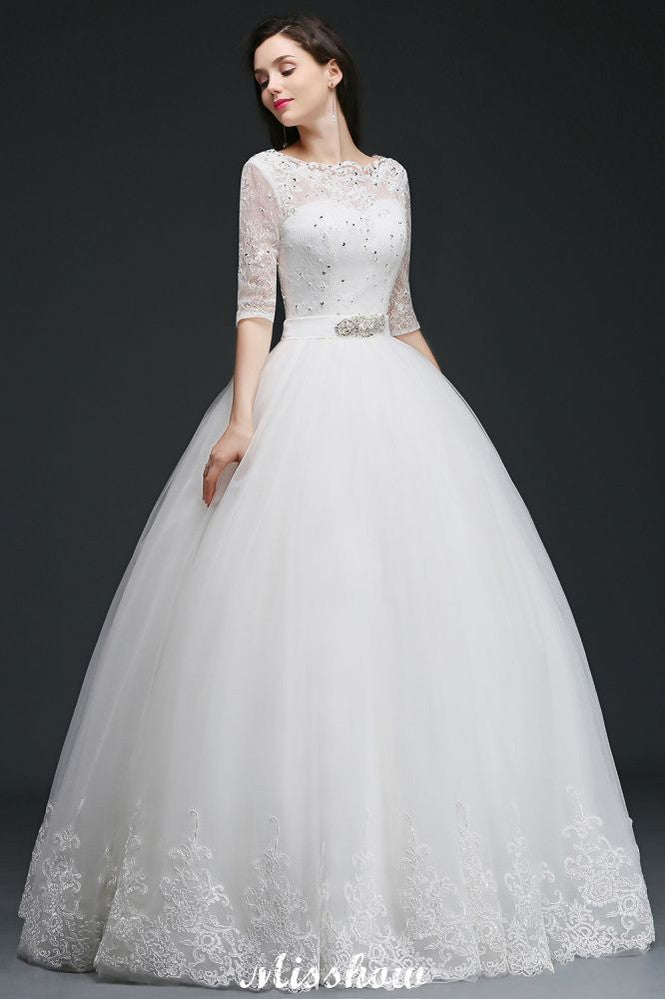 Robe de bal longue en tulle, robe de mariée glamour avec dentelle
