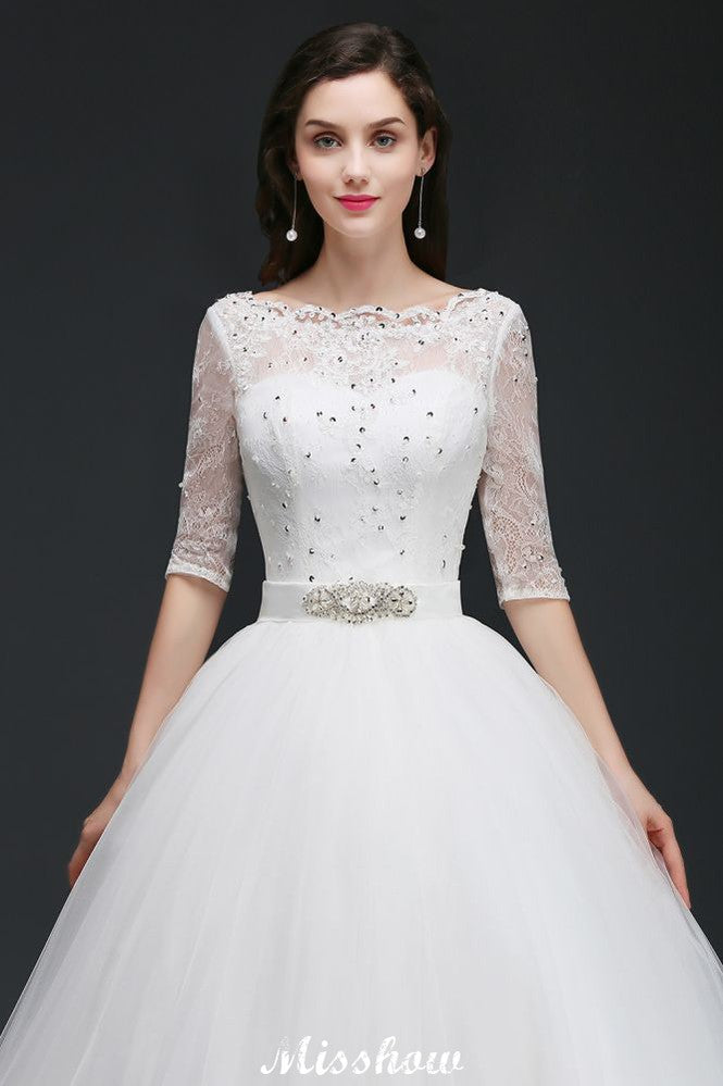 Ball Gown Floor Length Tulle Glamorous Wedding Dresses with Lace