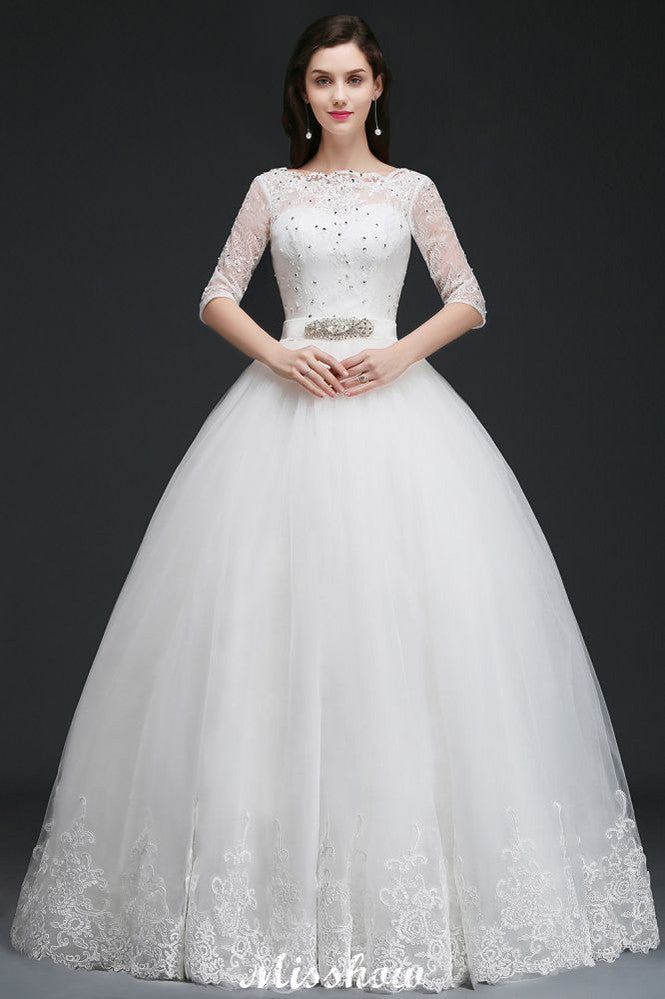 Robe de bal longue en tulle, robe de mariée glamour avec dentelle