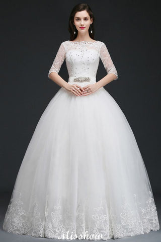 Vestidos de novia glamurosos de tul hasta el suelo, estilo princesa, con encaje.
