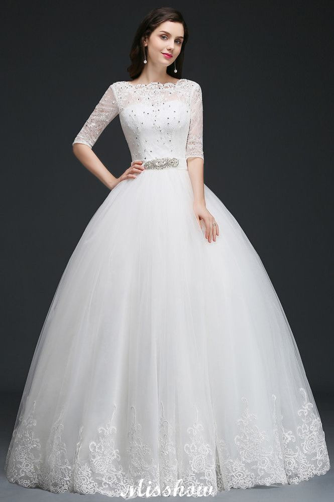 Robe de bal longue en tulle, robe de mariée glamour avec dentelle
