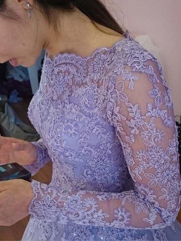 Vestidos de baile de gala con joyas, mangas largas, encaje y tul hasta el suelo