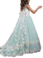 Vestidos de gala con cuello joya para bodas, eventos y fiestas, vestidos de niña de las flores con apliques y bloques de color.