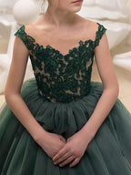 Vestidos de niña de las flores de gala, de encaje, sin mangas, con cuello joya, estilo princesa.