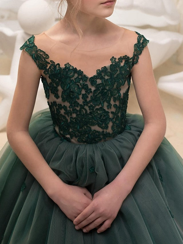 Vestidos de niña de las flores de gala, de encaje, sin mangas, con cuello joya, estilo princesa.