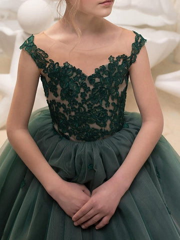 Vestidos de niña de las flores de gala, de encaje, sin mangas, con cuello joya, estilo princesa.