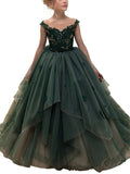 Vestidos de niña de las flores de gala, de encaje, sin mangas, con cuello joya, estilo princesa.